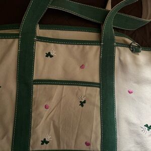Green and Cream Embroidered Tote Bag